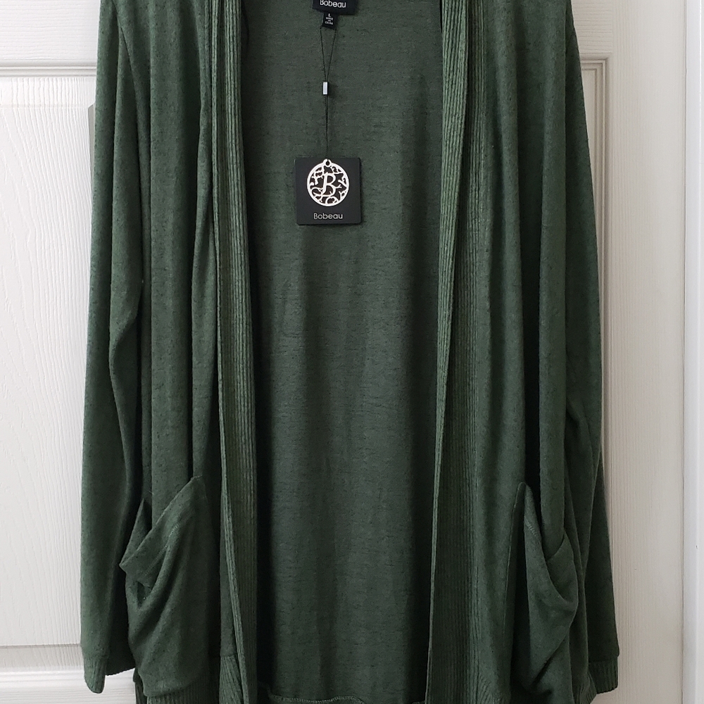 BOBEAU Olive Pocketed Cardigan